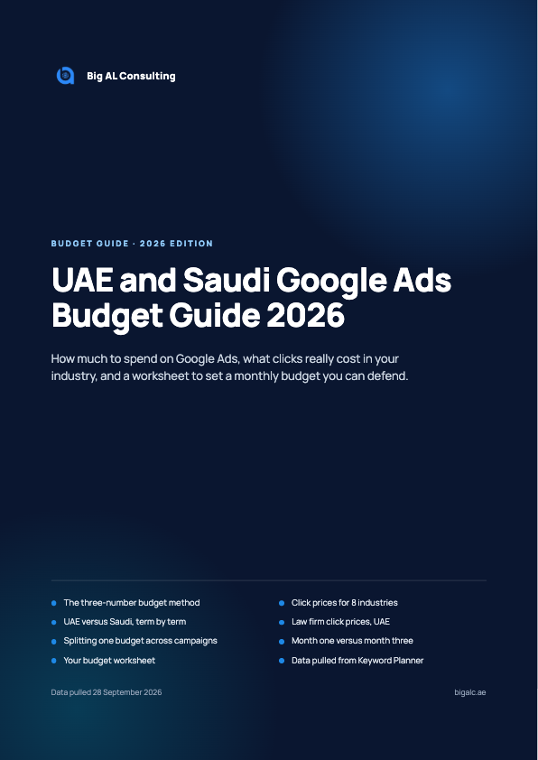 UAE and Saudi Google Ads Budget Guide 2026, cover page